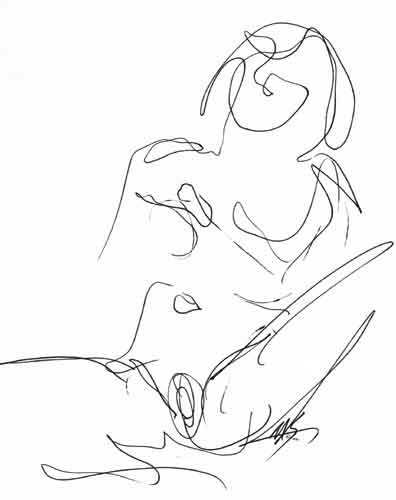 A pen and ink drawing of a nude by artist Mark Scribbler.